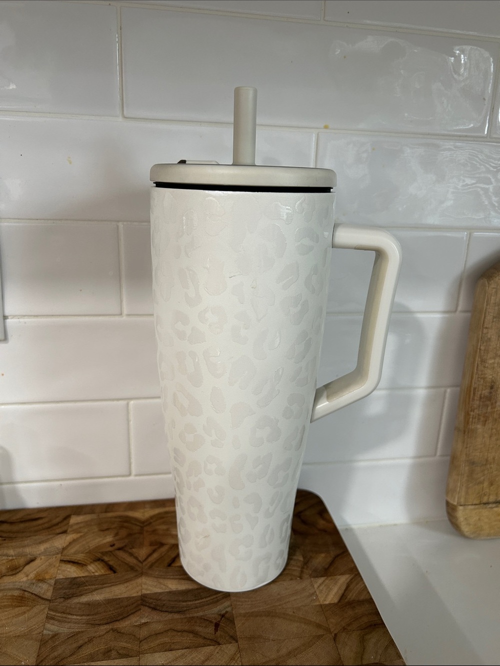 White Leopard Print Brumate Tumbler with Handle 40 Oz Limited Edition
